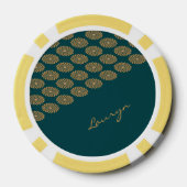 名前をカスタムする茶色フローラオンパイングリーン ポーカーチップ (裏面)