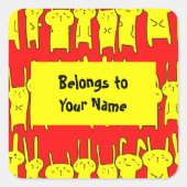 名前をカスタムする蔵書票おもしろいイエローウサギ スクエアシール (正面)