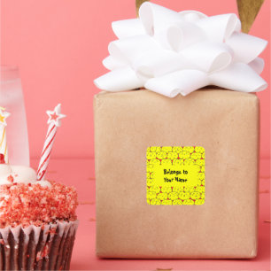 名前をカスタムする蔵書票おもしろいイエローキャッツスクエアスティ スクエアシール