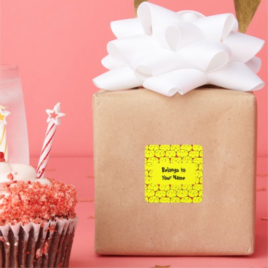 名前をカスタムする蔵書票おもしろいイエローキャッツスクエアスティ スクエアシール (パーティー)