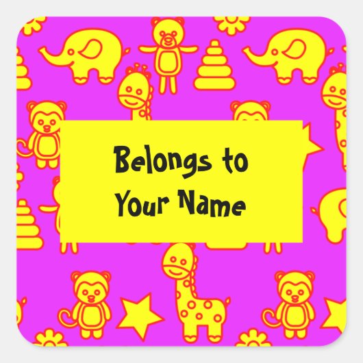 名前をカスタムする蔵書票おもしろい動物 スクエアシール (正面)