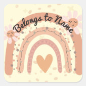 名前をカスタムする蔵書票キュートパステルレインボー スクエアシール (正面)