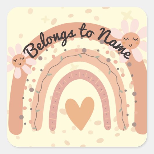 名前をカスタムする蔵書票キュートパステルレインボー スクエアシール (正面)