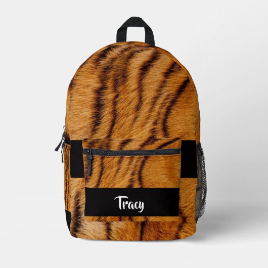 名前をカスタムする虎の皮 プリントバックパック (正面)