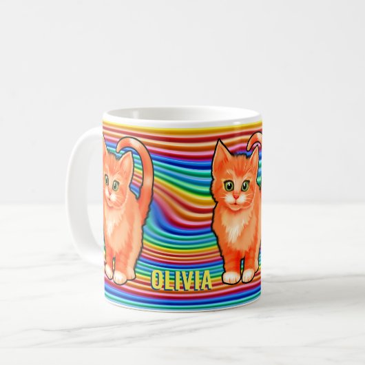 名前をカスタムする虹と子猫マグ。コーヒーマグ コーヒーマグカップ (正面左)