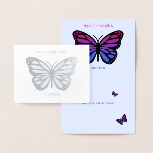 名前をカスタムする蝶の誕生日カンプレアノスシルバー 箔カード (ディスプレー)