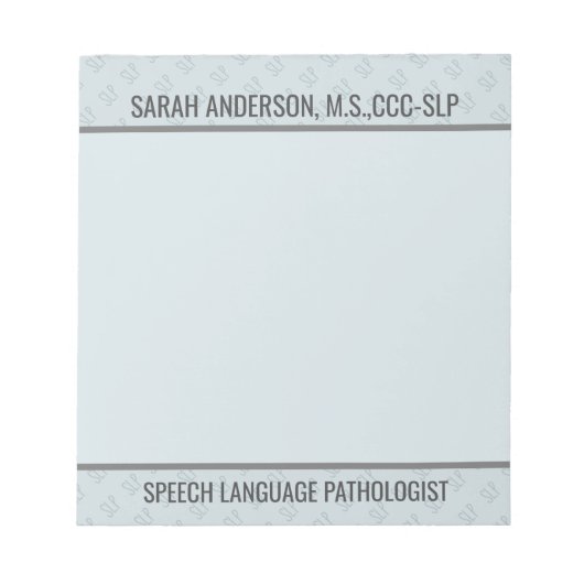 名前をカスタムする言語病理医SLP注意 ノートパッド (正面)