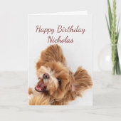 名前をカスタムする誕生日かわいい犬の子犬ペットカード カード (正面)