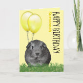 名前をカスタムする誕生日ギニアピグイエローバルーン カード (正面)
