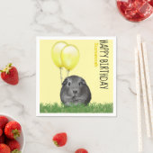 名前をカスタムする誕生日ギニアピグイエローバルーン スタンダードカクテルナプキン (インサイチュ)