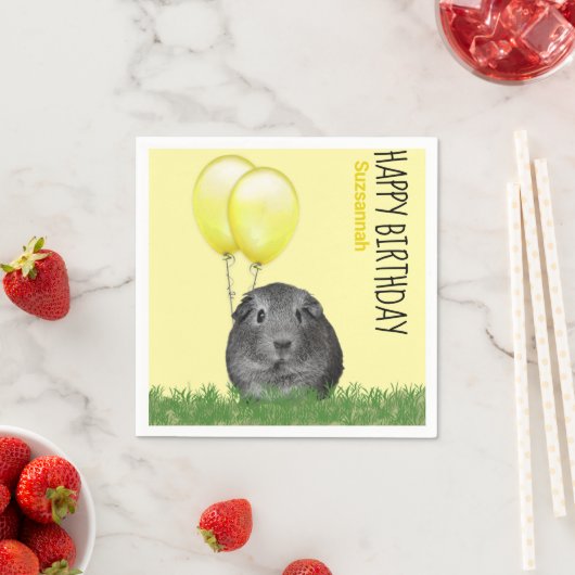 名前をカスタムする誕生日ギニアピグイエローバルーン スタンダードカクテルナプキン (インサイチュ)