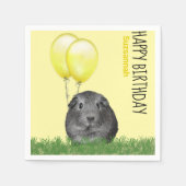 名前をカスタムする誕生日ギニアピグイエローバルーン スタンダードカクテルナプキン (正面)