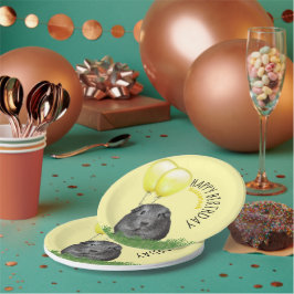 名前をカスタムする誕生日ギニアピグイエローバルーン ペーパープレート