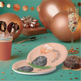 名前をカスタムする誕生日ギニアピグオレンジバルーン ペーパープレート