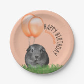 名前をカスタムする誕生日ギニアピグオレンジバルーン ペーパープレート (正面)