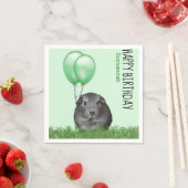 名前をカスタムする誕生日ギニアピググリーンバルーン スタンダードカクテルナプキン (インサイチュ)