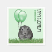 名前をカスタムする誕生日ギニアピググリーンバルーン スタンダードカクテルナプキン (正面)