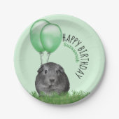 名前をカスタムする誕生日ギニアピググリーンバルーン ペーパープレート (正面)