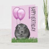名前をカスタムする誕生日ギニアピグパープルバルーン カード (正面)