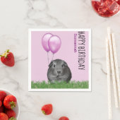 名前をカスタムする誕生日ギニアピグパープルバルーン スタンダードカクテルナプキン (インサイチュ)