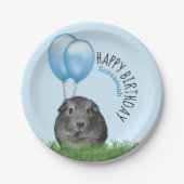 名前をカスタムする誕生日ギニアピグブルーバルーン ペーパープレート (正面)