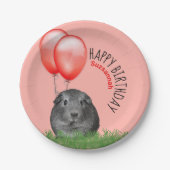 名前をカスタムする誕生日ギニアピグレッドバルーン ペーパープレート (正面)