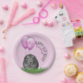 名前をカスタムする誕生日ギニアピグ紫風船 ペーパープレート (パーティー)