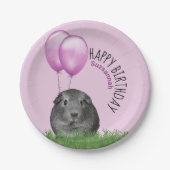 名前をカスタムする誕生日ギニアピグ紫風船 ペーパープレート (正面)