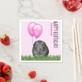 名前をカスタムする誕生日ギニアピッグピンクバルーン スタンダードカクテルナプキン (インサイチュ)