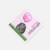 名前をカスタムする誕生日ギニアピッグピンクバルーン スタンダードカクテルナプキン (角)