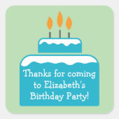 名前をカスタムする誕生日パーティーケーキペモダンープ スクエアシール (正面)