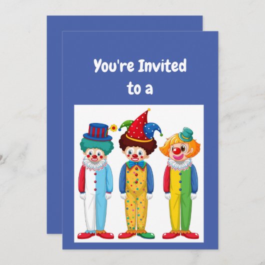 名前をカスタムする誕生日ピエロパーティの招待状 招待状 (正面/裏面)