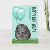 名前をカスタムする誕生日モルモットティール(緑がかった色)バルーン カード (正面)