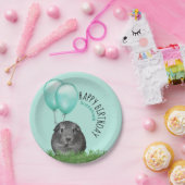 名前をカスタムする誕生日モルモットティール（緑がかった色）バルーン ペーパープレート (パーティー)