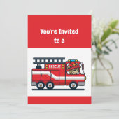 名前をカスタムする誕生日消防士の消防車のパーティー 招待状 (スタンド正面)