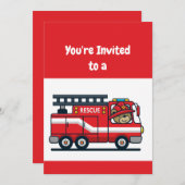 名前をカスタムする誕生日消防士の消防車のパーティー 招待状 (正面/裏面)