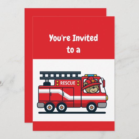 名前をカスタムする誕生日消防士の消防車のパーティー 招待状 (正面/裏面)