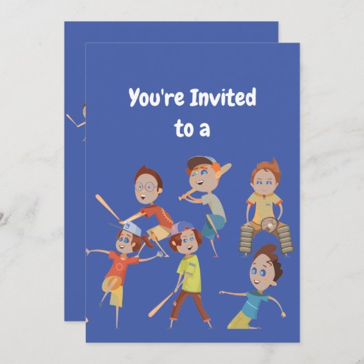 名前をカスタムする誕生日野球パーティの招待状 招待状 (正面/裏面)