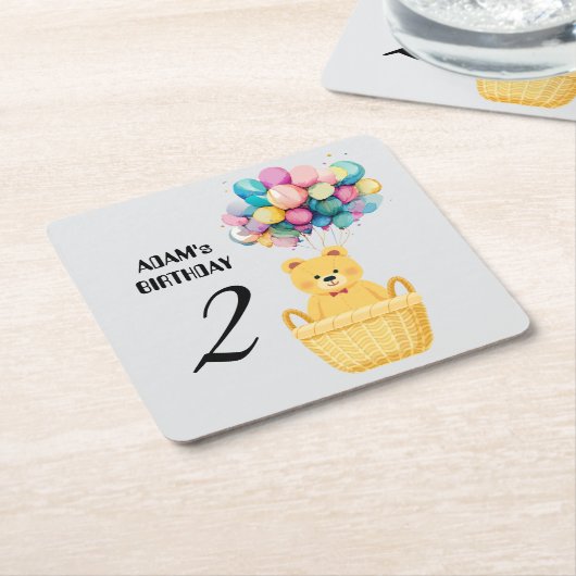 名前をカスタムする誕生日 スクエアペーパーコースター (アングル)