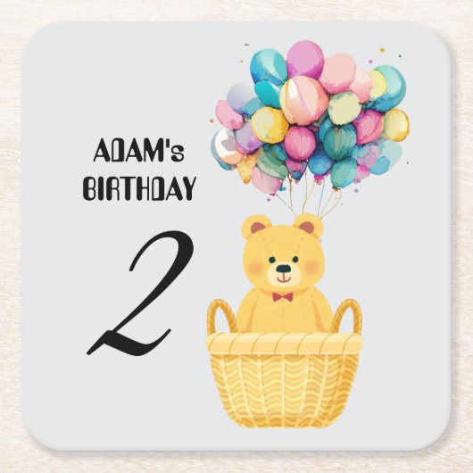 名前をカスタムする誕生日 スクエアペーパーコースター (正面)