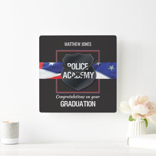 名前をカスタムする警察学院卒業 スクエア壁時計 (ホーム)