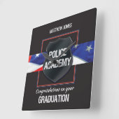 名前をカスタムする警察学院卒業 スクエア壁時計 (傾斜)