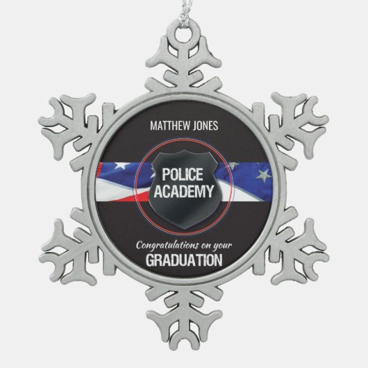 名前をカスタムする警察学院卒業 スノーフレークピューターオーナメント (正面)