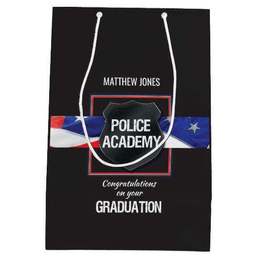 名前をカスタムする警察学院卒業 ミディアムペーパーバッグ (裏面)