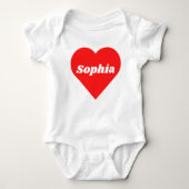 名前をカスタムする赤いハートバレンタインデー ベビーボディスーツ (正面)