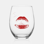 名前をカスタムする赤い唇スクリプトラブ ステムなしワイングラス (正面)