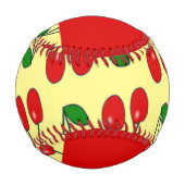 名前をカスタムする赤さくらんぼオン黄色 野球ボール (裏面)