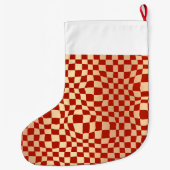 名前をカスタムする赤と金ゴールドパタ市松模様にーン ラージクリスマスストッキング (裏面)