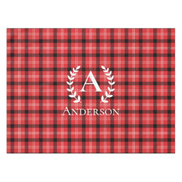 名前をカスタムする赤と黒の格子模様のクリスマス テーブルクロス