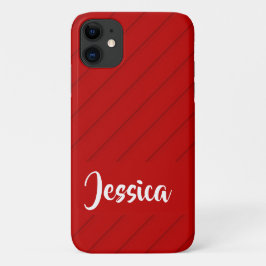 名前をカスタムする赤の対角プラスチックテクスチャ iPhone 11 ケース